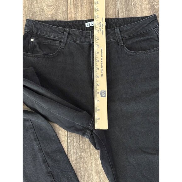 Zara Womens Size 10 x28" High-Waisted Distressed Straight Leg Jeans Black READ!! - Picture 4 of 9